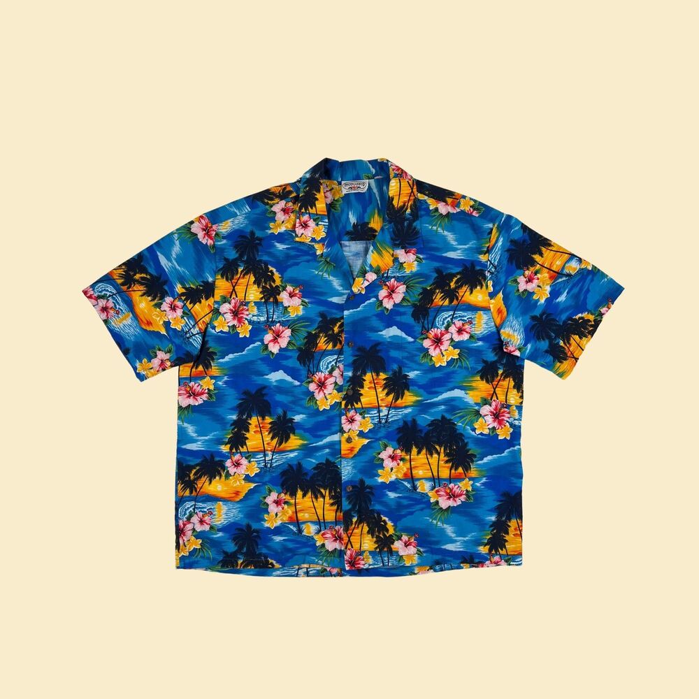 90s/Y2K blue 3XL Hawaiian mens shirt, vintage mens short sleeve tropical top